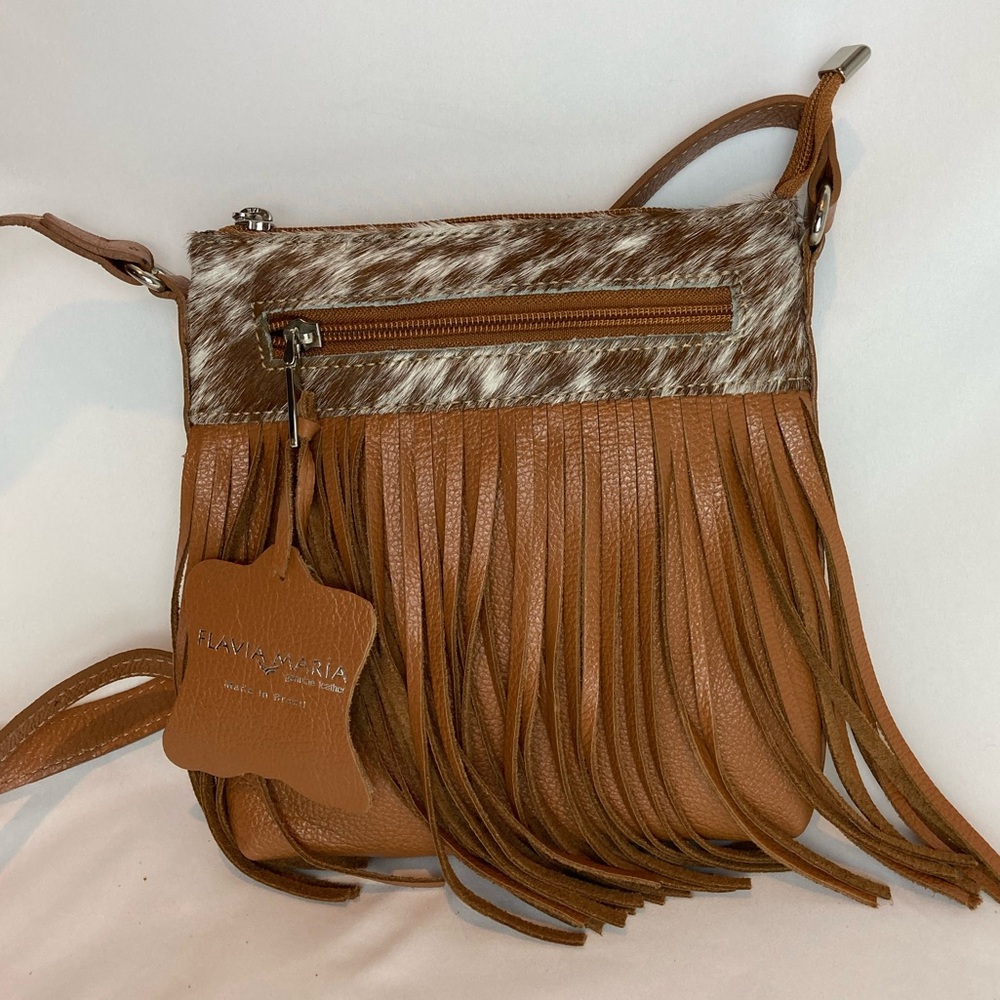 Western Leather Cowhide Saddle Brown Tan Fringe Crossbody Bag Purse Beautiful